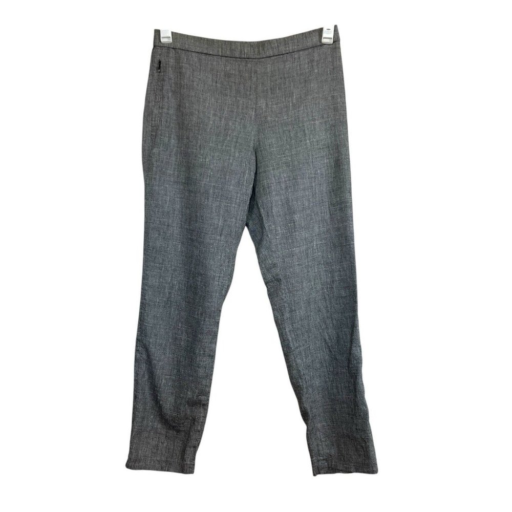THEORY Linen Blend Cigarette Pants Thaniel Sharkskin Crunch‎ Trouser Gray 4